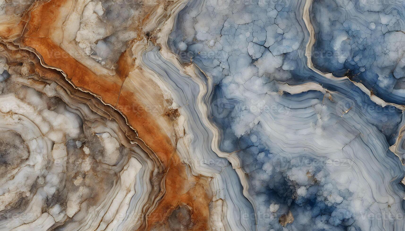 Abstract macro photo of a colorful agate slice with intricate patterns and textures