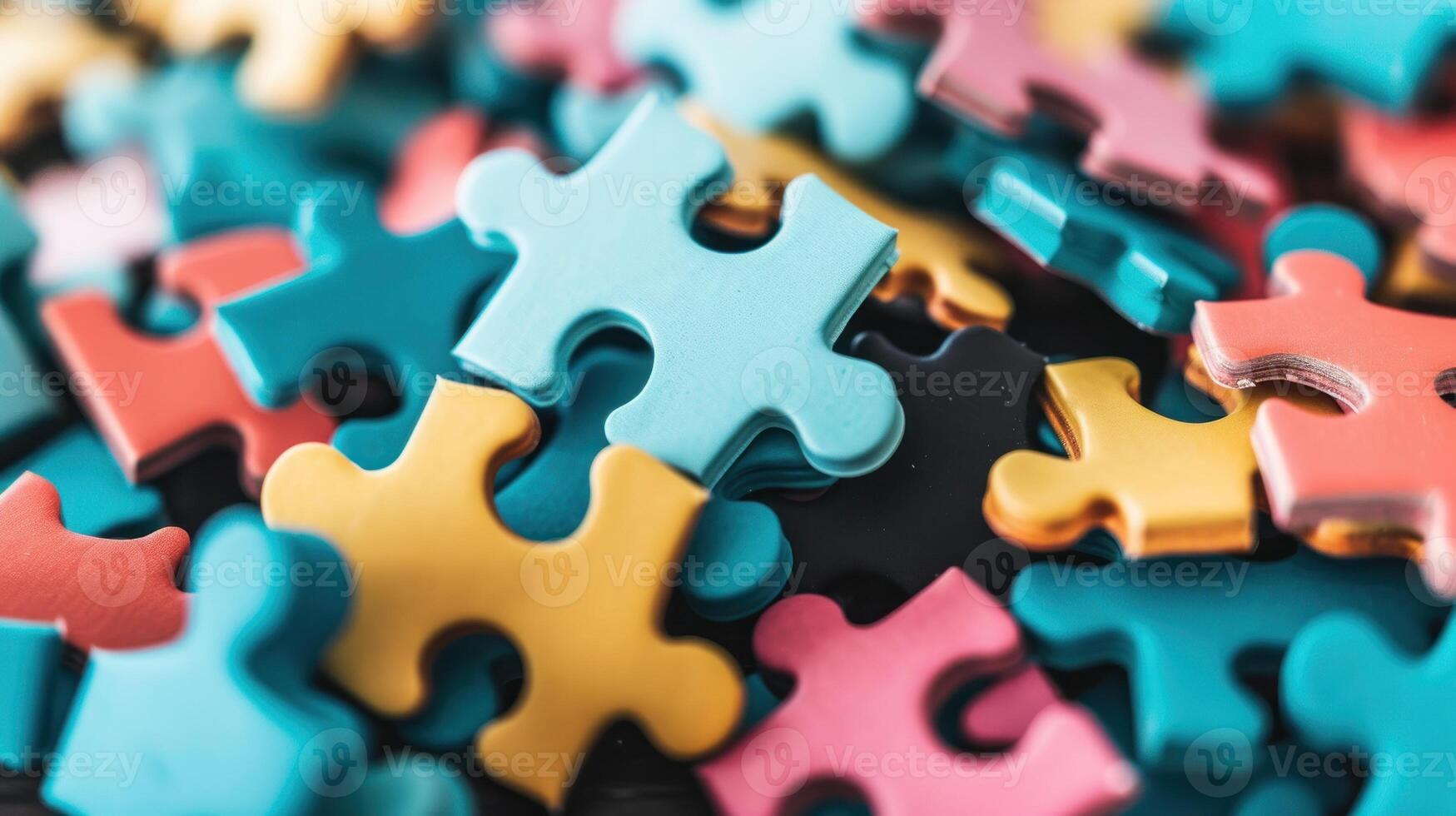 Diversity, equity and inclusion concept. DEIB. Colorful Puzzle Pieces Close-Up photo