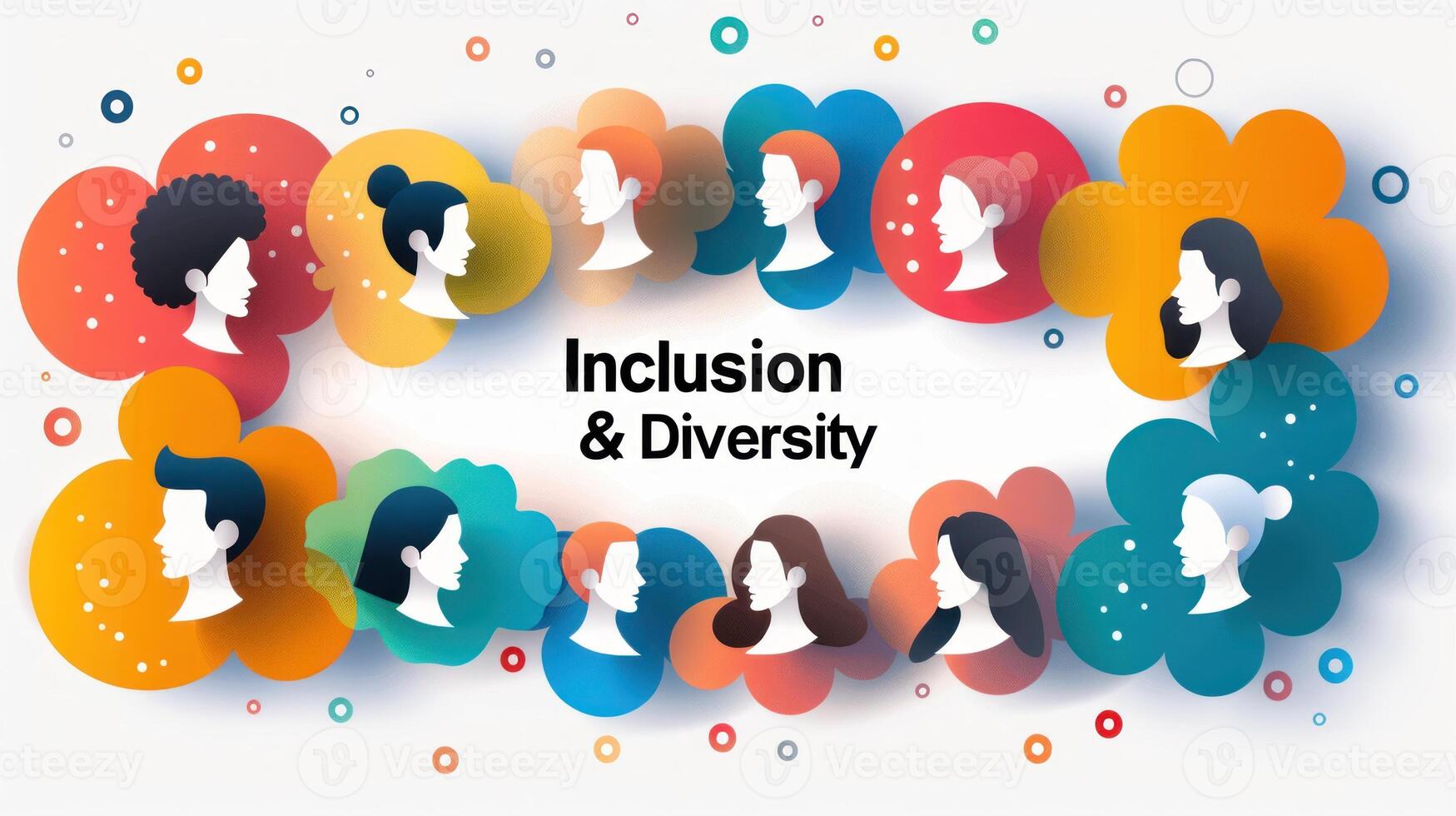 Diversity, equity and inclusion concept. DEIB. Diverse Individuals in Colorful Clouds photo