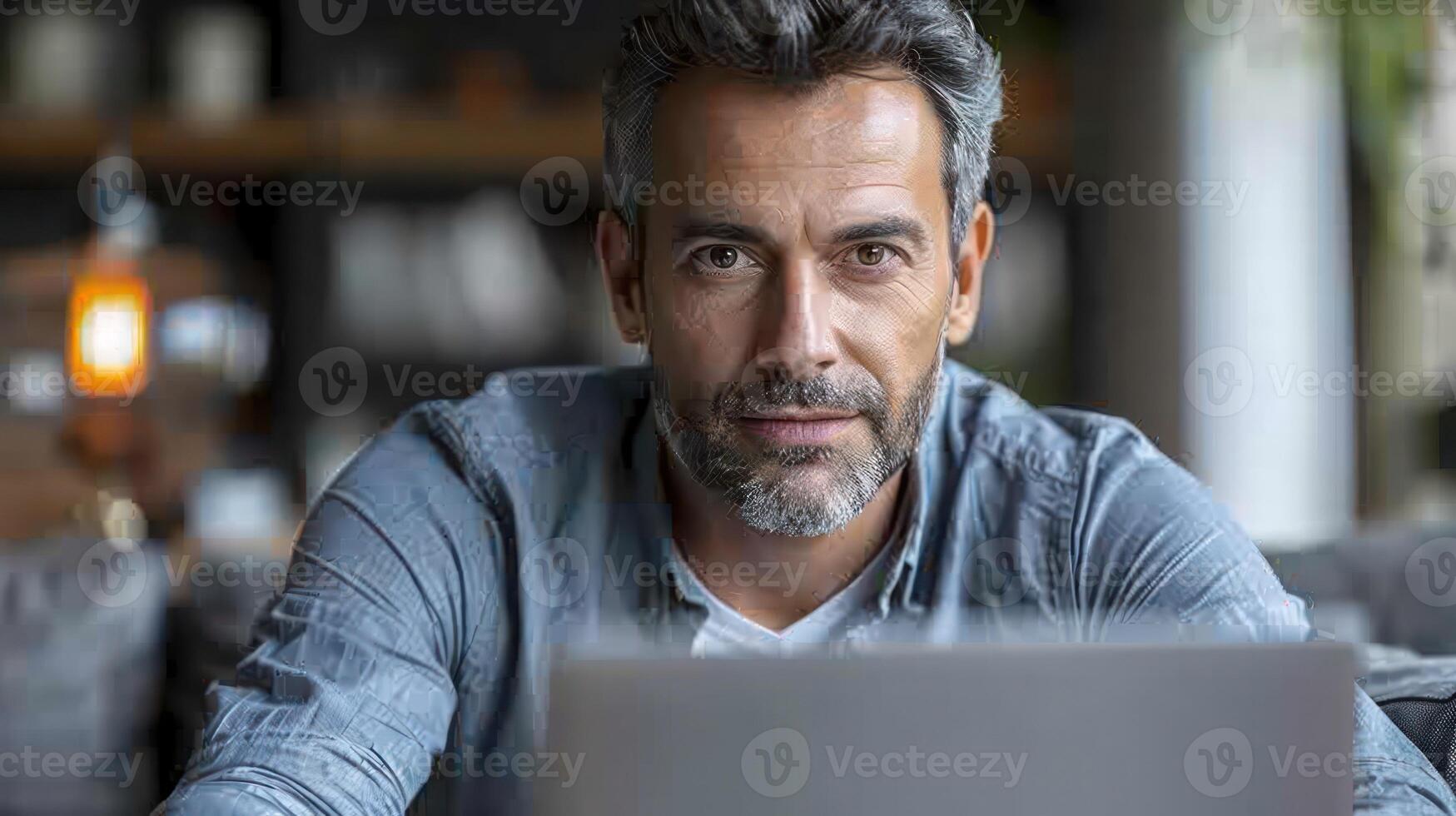Man working on his computer at his desk photo