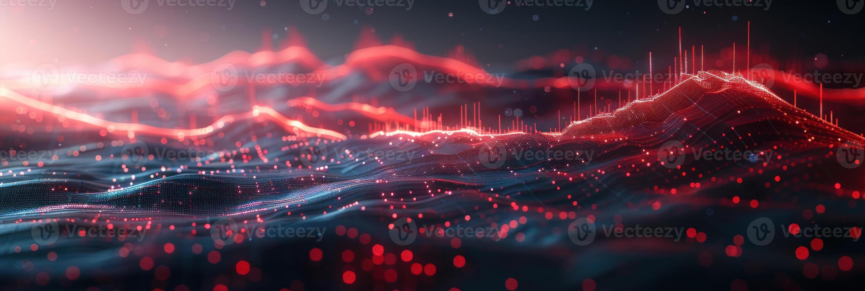 A digital rendering of a red, glowing mountain range at sunset photo