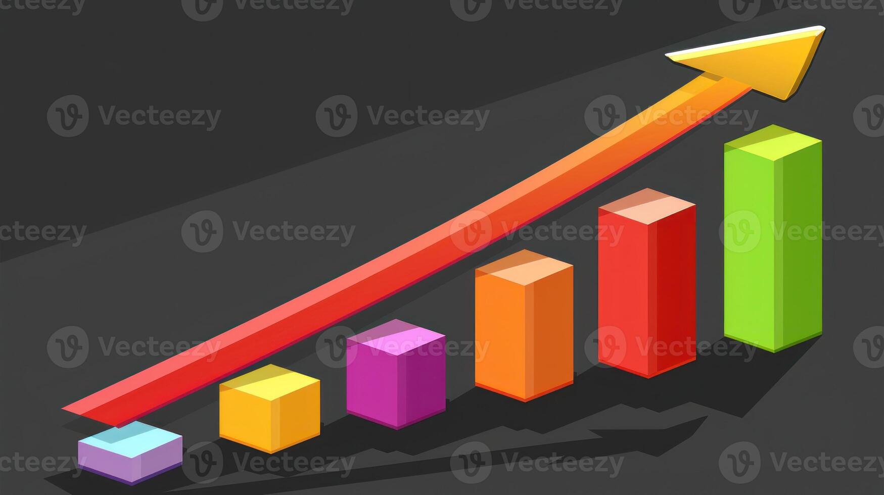 An illustration showing a bar chart increasing with a bright orange arrow pointing upwards photo