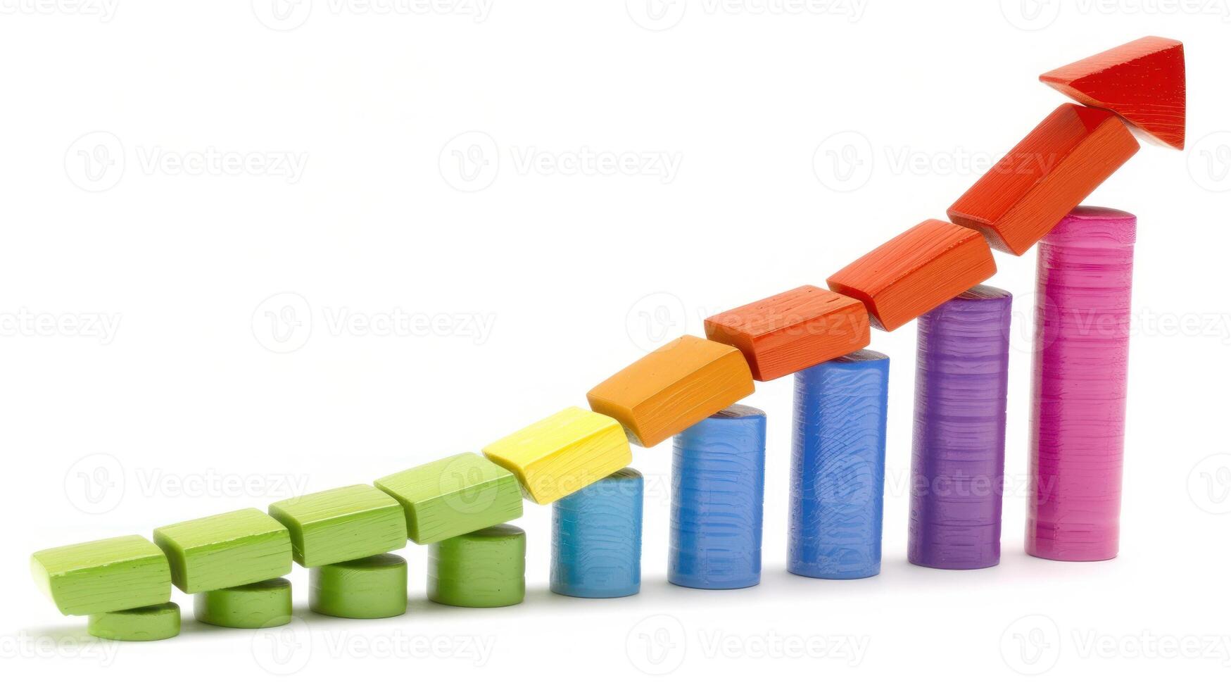 A colorful wooden block arrow pointing upwards, symbolizing growth and progress photo