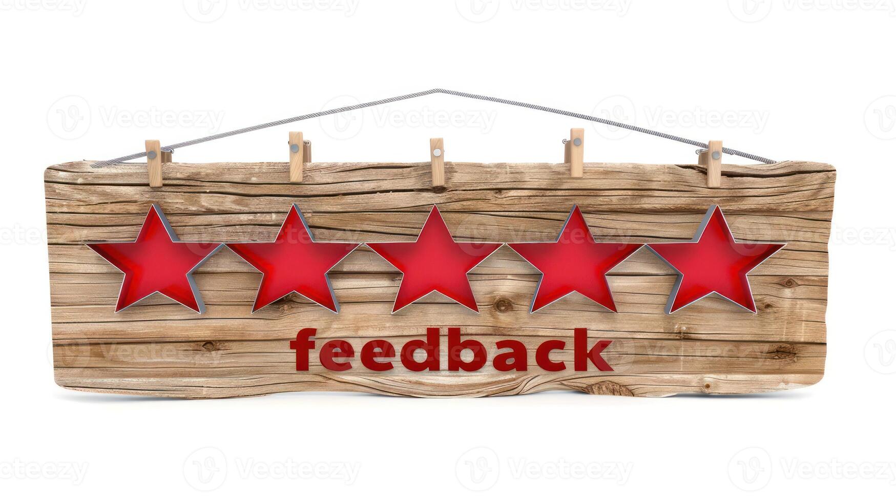 A weathered wooden sign with five red stars and the word feedback written in bold red letters photo