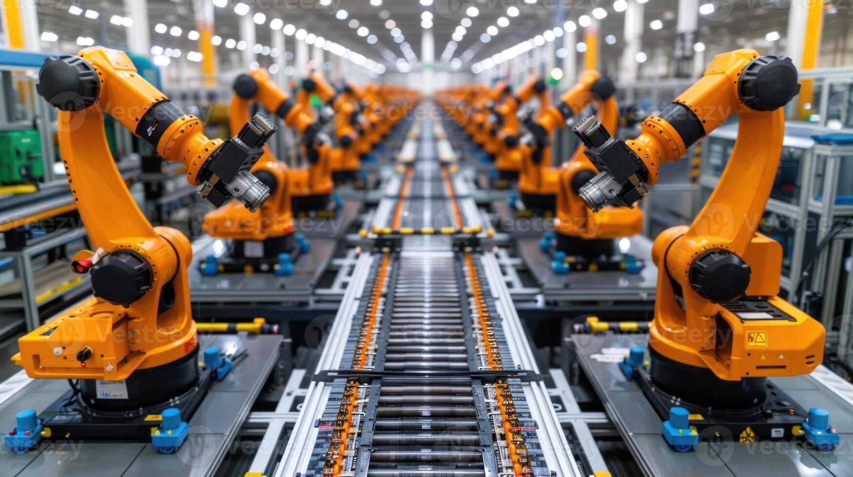 A factory floor filled with robotic arms working in unison, highlighting the rise of automation in modern manufacturing photo