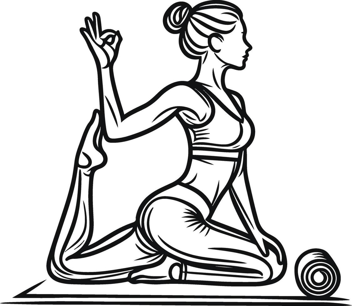 a woman doing yoga in a pose with a roll of tape vector