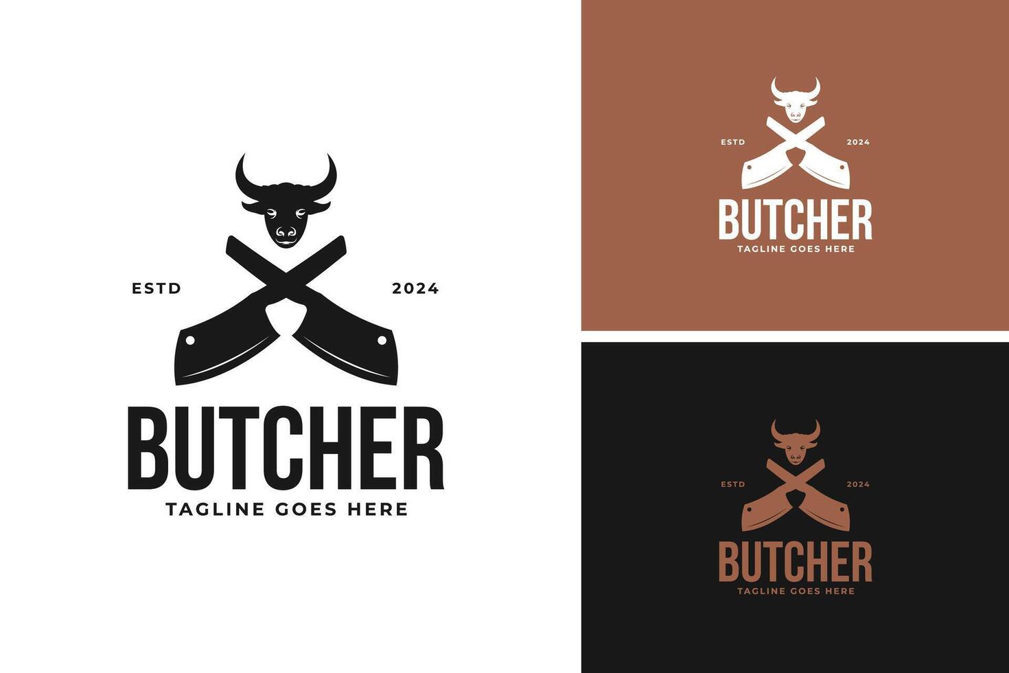 Cleaver and cow head logo design for butcher illustration template idea vector