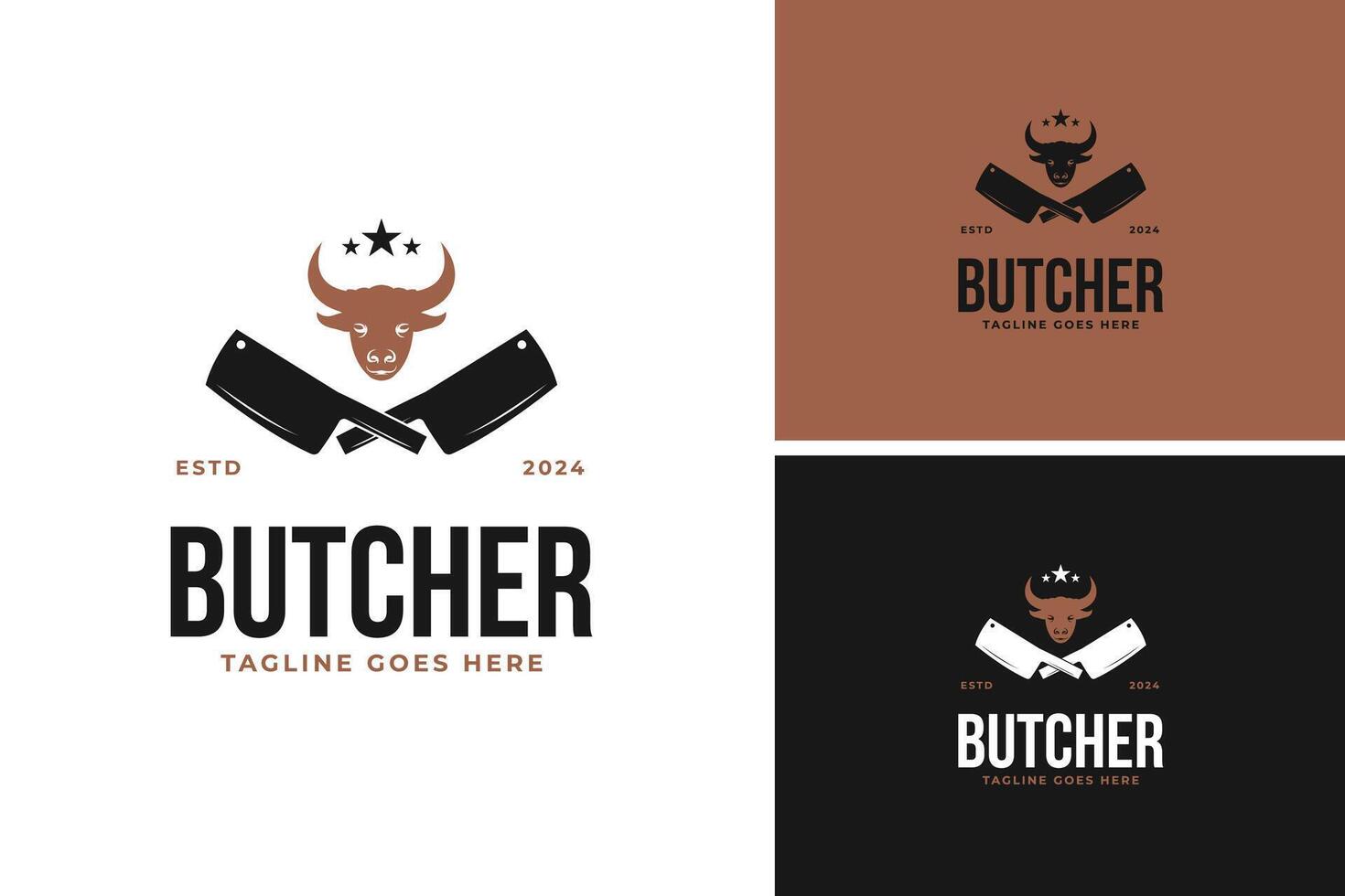 Cleaver and cow head logo design for butcher illustration template idea vector