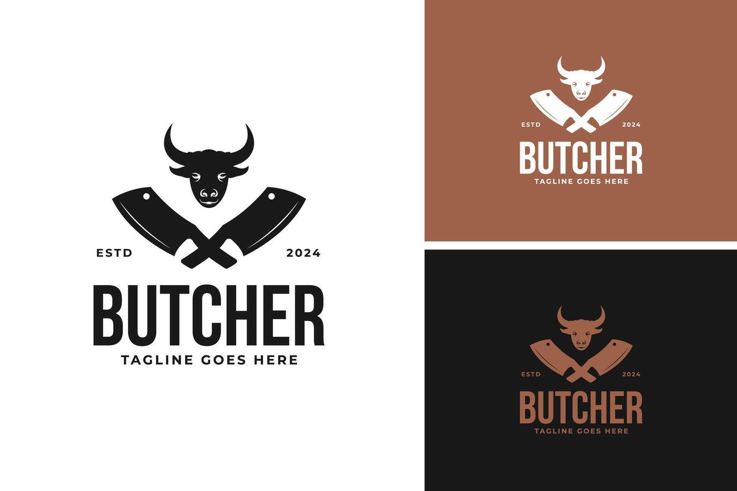 Cleaver and cow head logo design for butcher illustration template idea vector