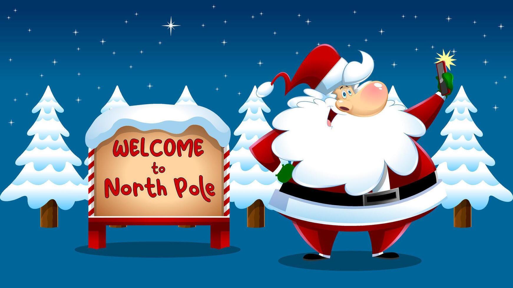 Happy Santa Claus Cartoon Character Taking Selfie With Smartphone vector