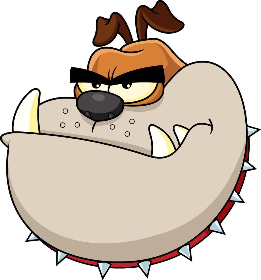 Angry Bulldog Face Cartoon Character With Spiked Collar vector