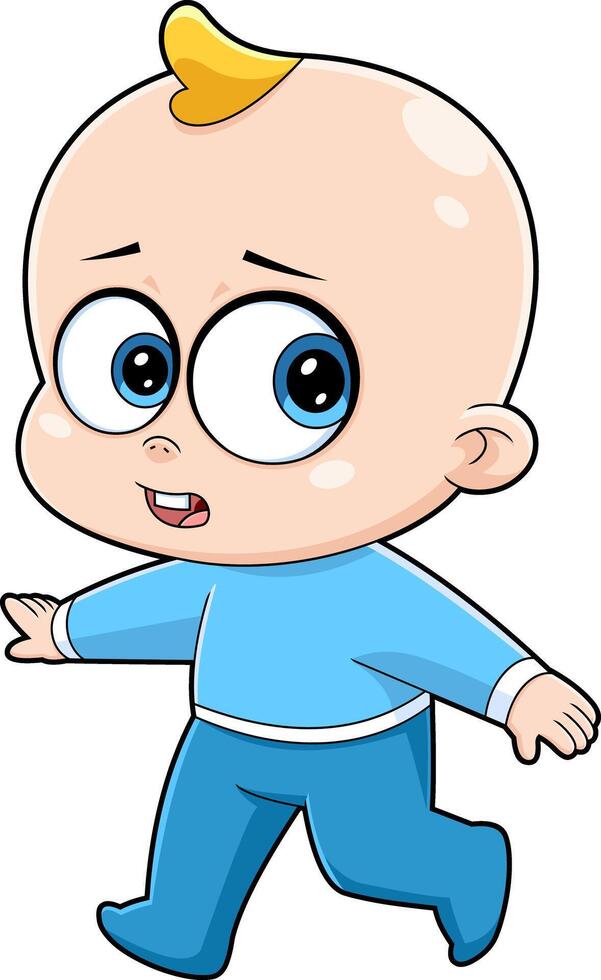 Cute Baby Boy Cartoon Character Takes First Steps vector