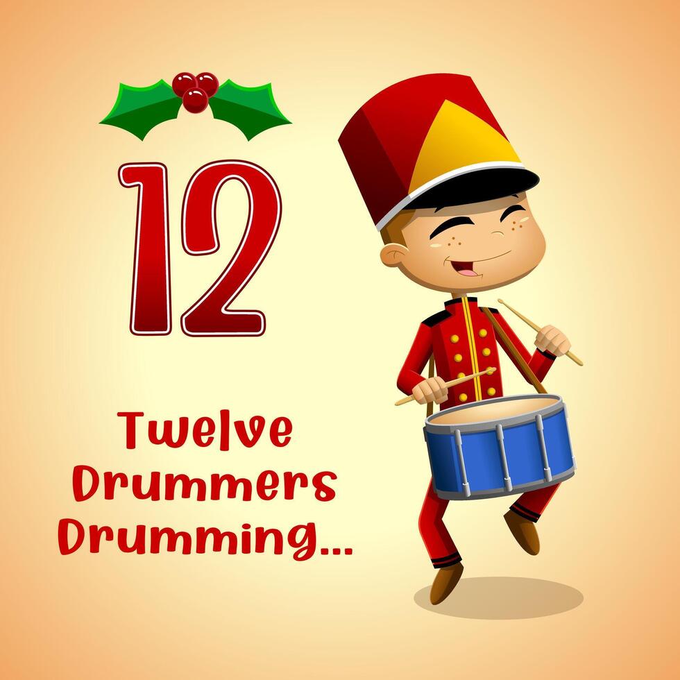 The 12 Days Of Christmas - 12Th Day - Twelve Drummers Drumming vector