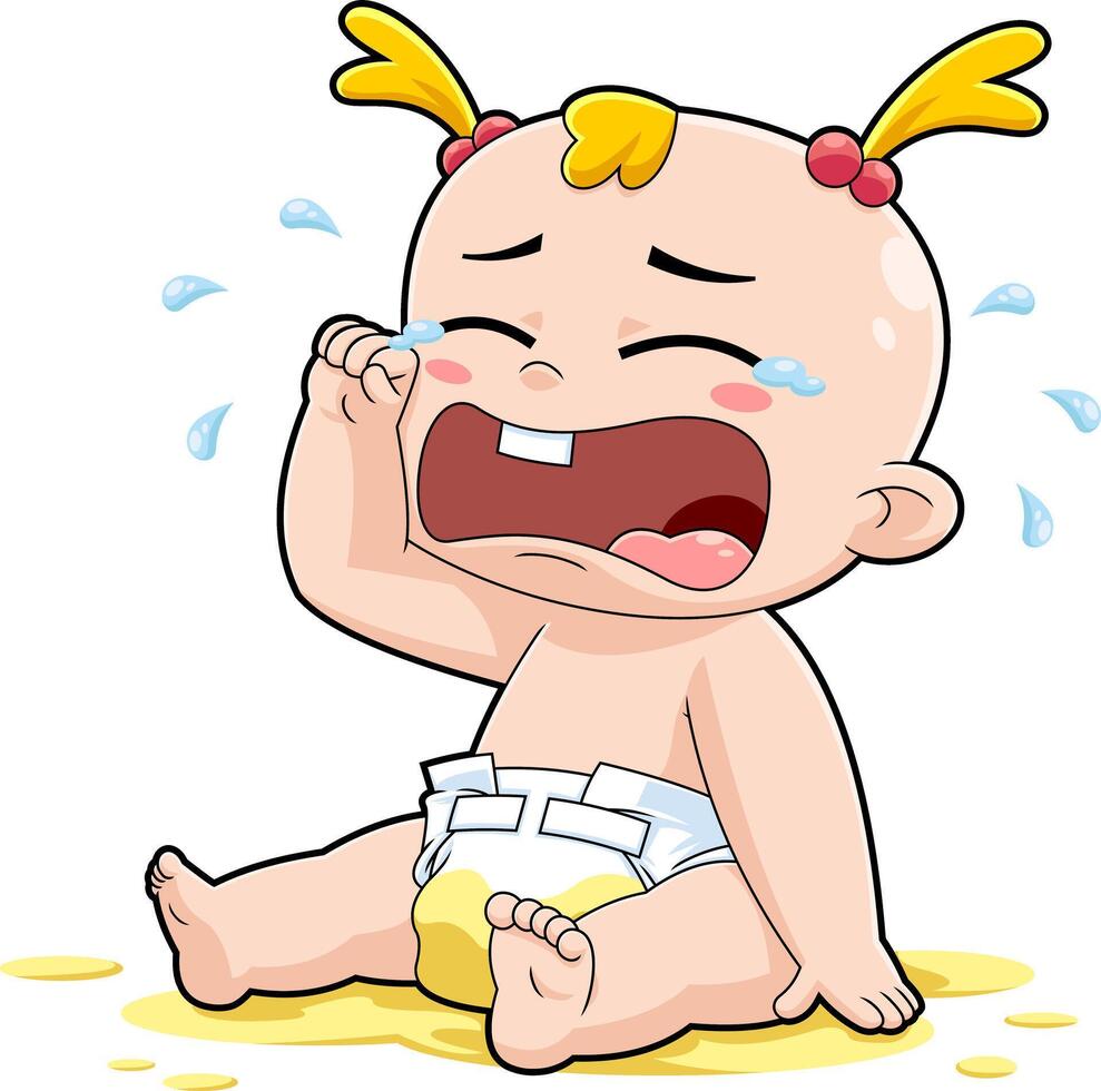 Cute Baby Girl Cartoon Character Crying vector