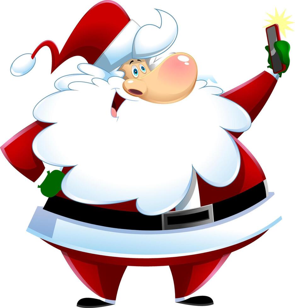 Happy Santa Claus Cartoon Character Taking Selfie With Smartphone vector