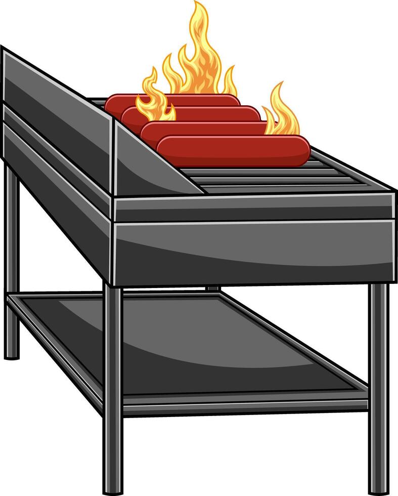 Cartoon Barbecue With Grilling Sausages vector