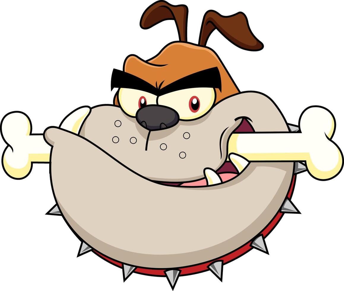 Brown Bulldog Face Cartoon Character With Bone vector