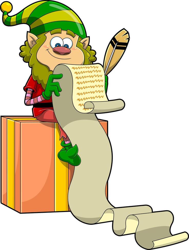 Santa's Little Elf Helper Cartoon Character Writing A To-Do List vector
