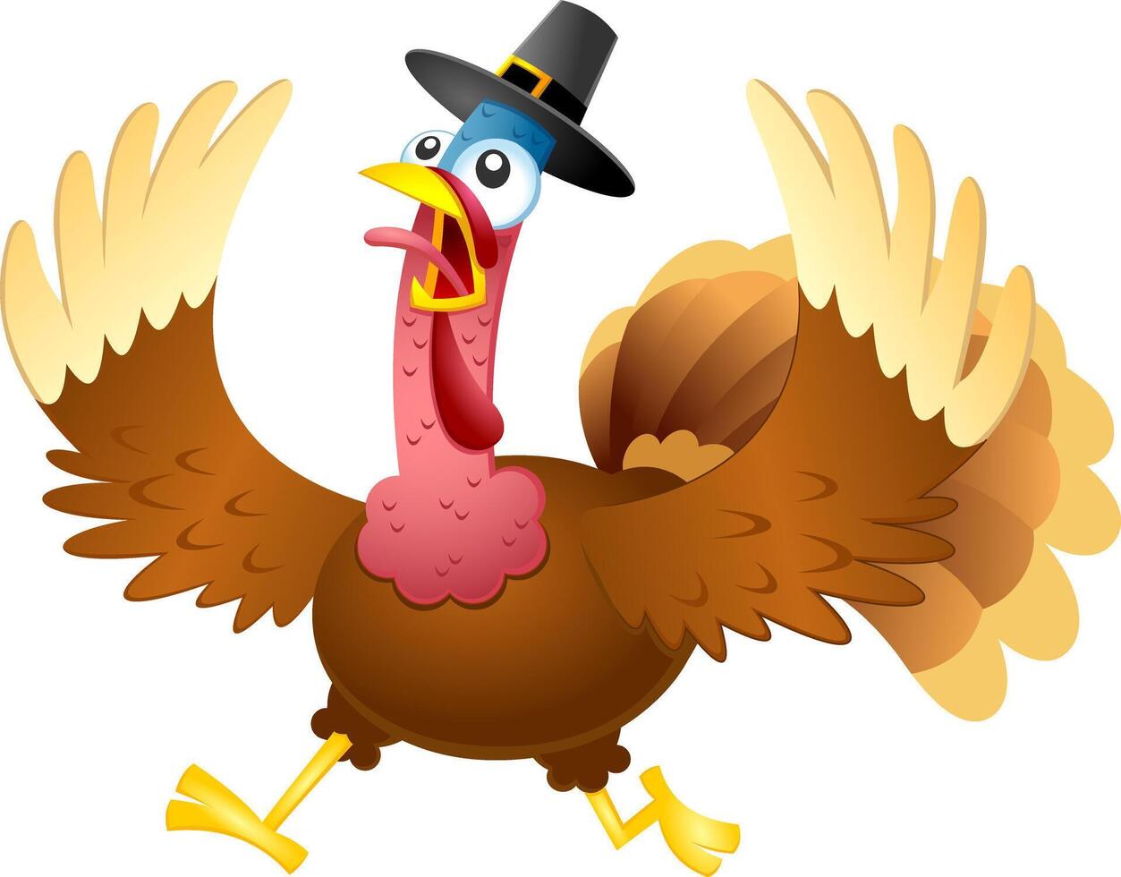 Scared Turkey Cartoon Characters With Pilgrim Hat Running vector