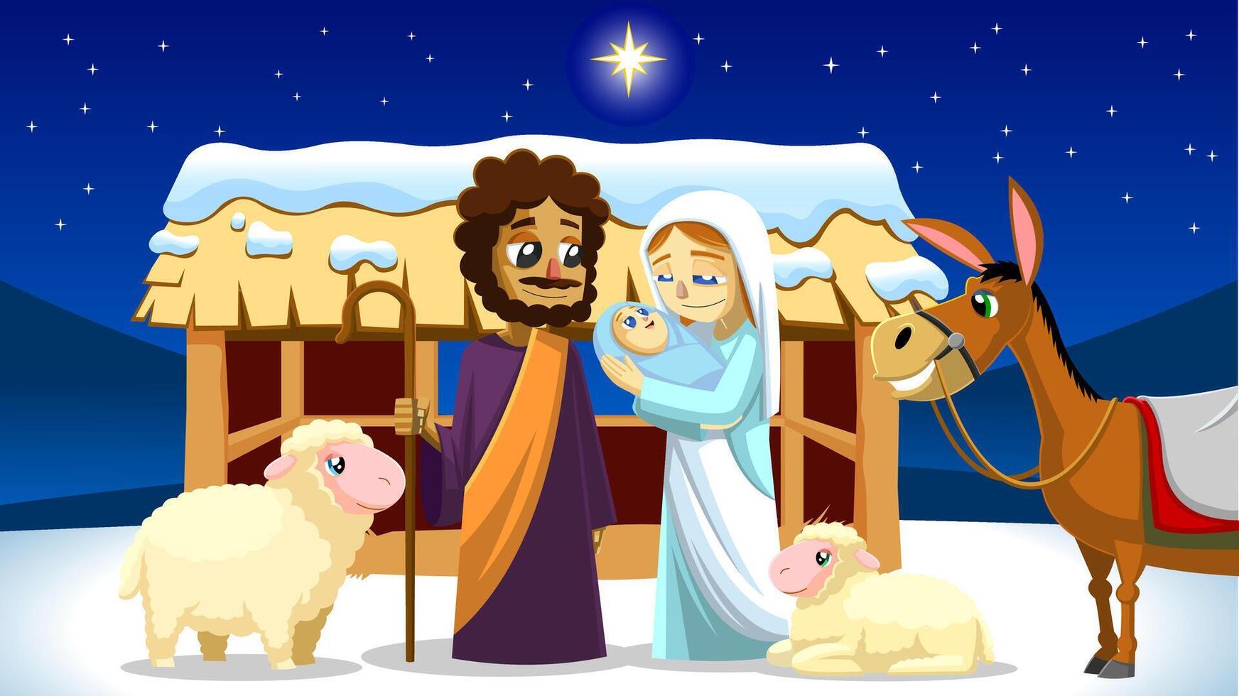 A Christmas Nativity Scene With Baby Jesus, Mary, And Joseph vector