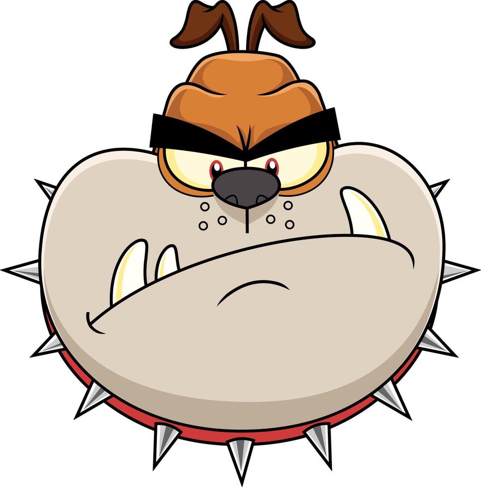 Angry Bulldog Face Cartoon Character With Spiked Collar vector