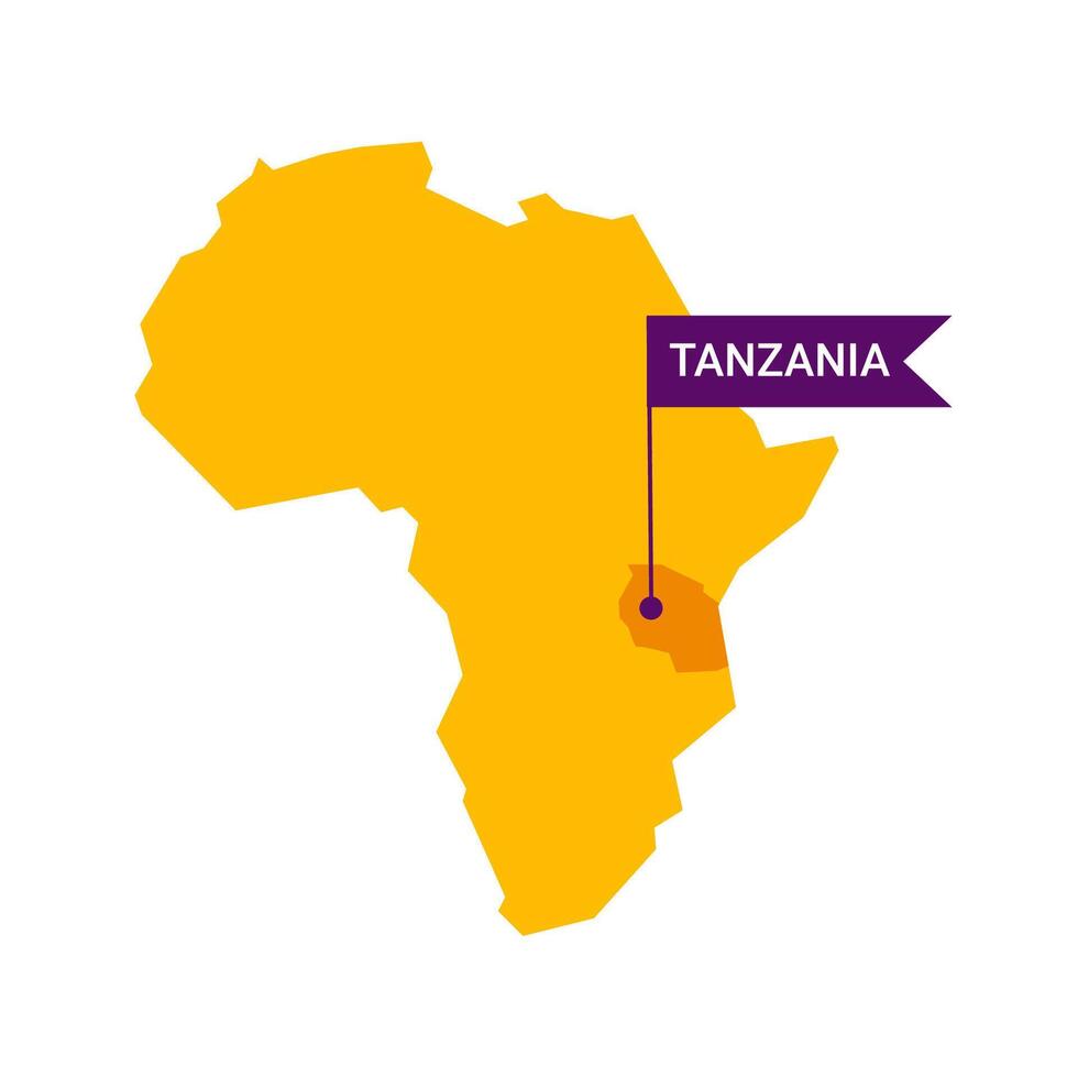 Tanzania on an Africa s map with word Tanzania on a flag-shaped marker. Color flat illustration isolated on white. vector