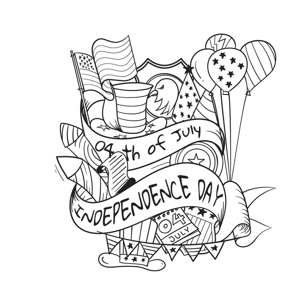 4th of July illustration with black and white hand drawing doodle art design embodying the spirit of Independence Day. Design Template for American Independence Day vector