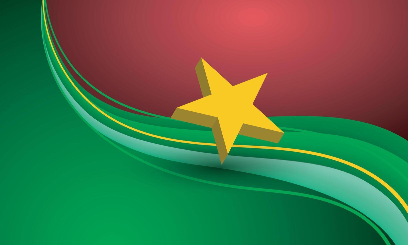 Burkina faso independence day design with flying simple 3d star and waving green and yellow line for celebrating of independence day template vector