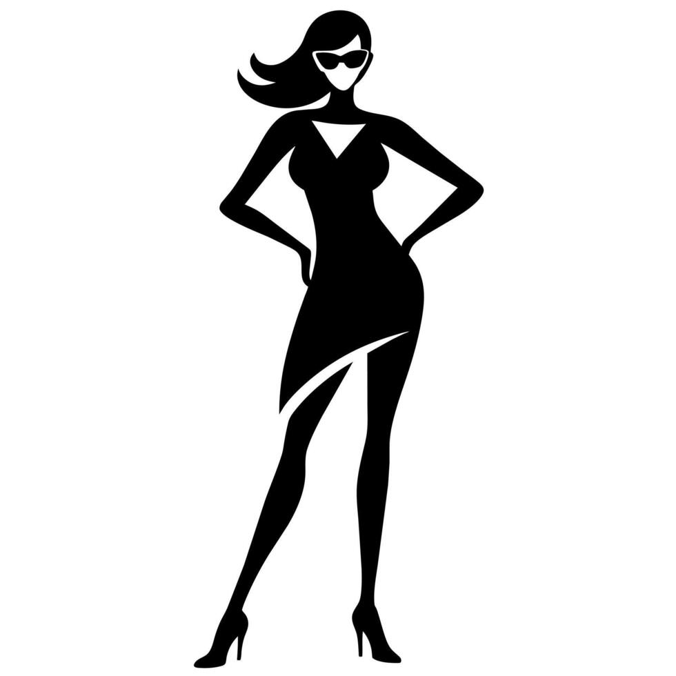 a stylish woman standing pose silhouette isolated white background vector