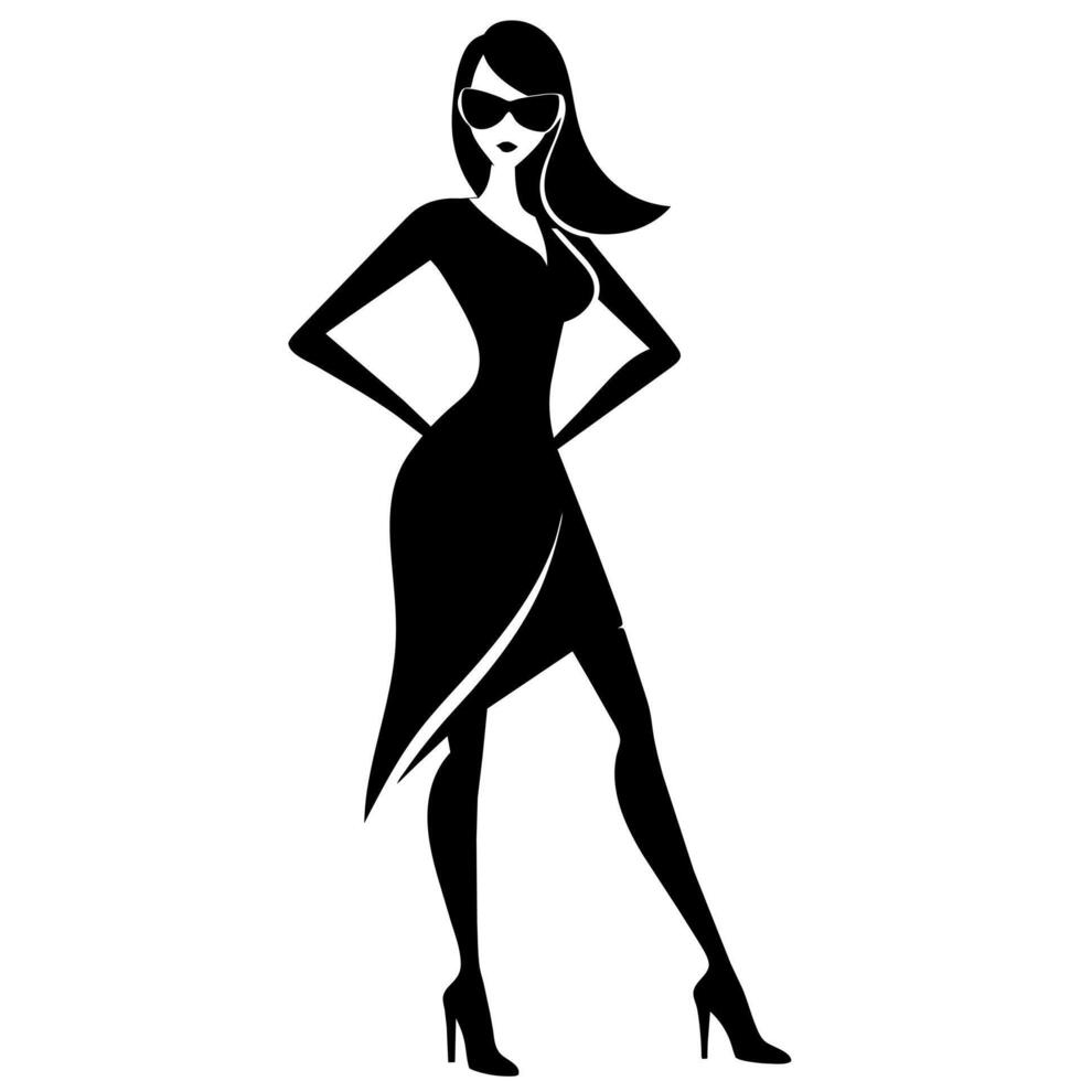 a stylish woman standing pose silhouette isolated white background vector