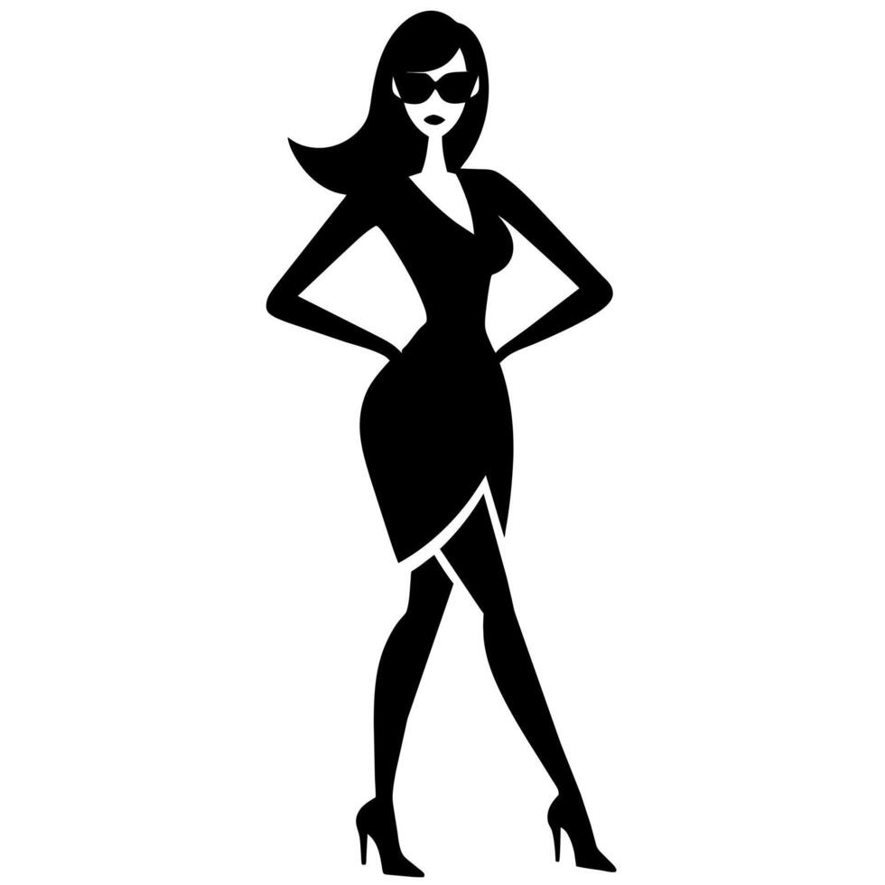 a stylish woman standing pose silhouette isolated white background vector