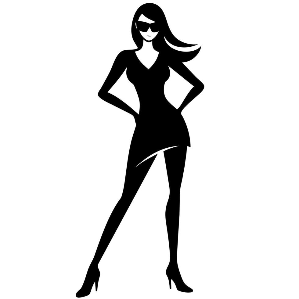 a stylish woman standing pose silhouette isolated white background vector