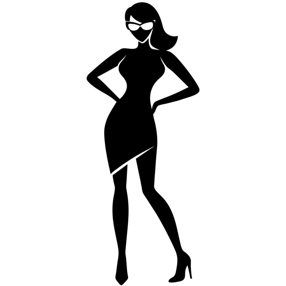 a stylish woman standing pose silhouette isolated white background vector
