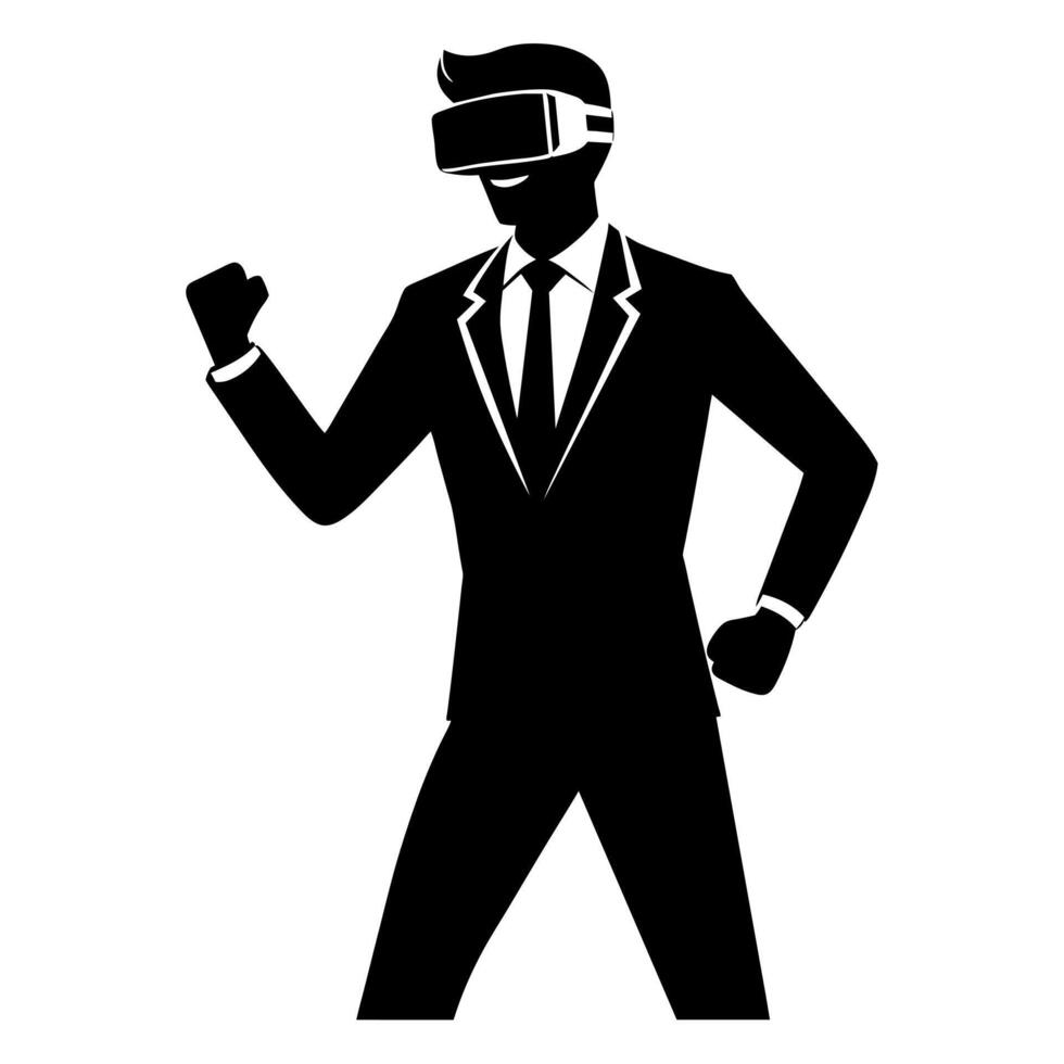 Silhouette of a Businessman wearing a VR headset vector