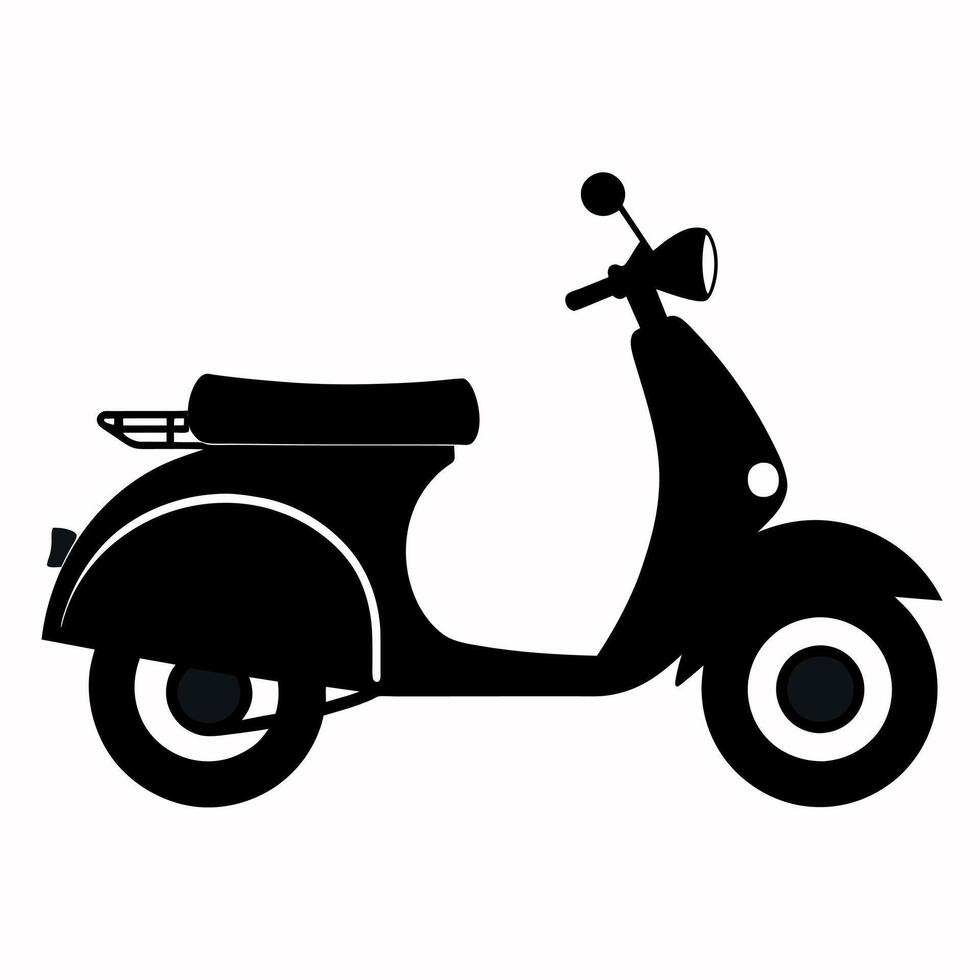 a retro scooter flat style black color silhouette vector
