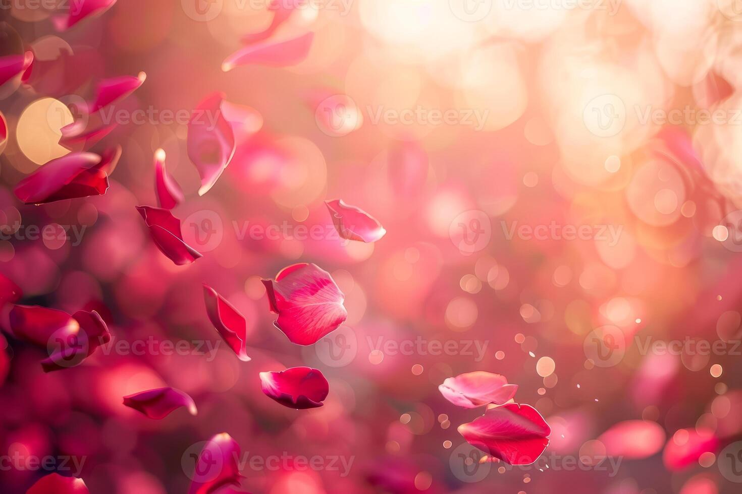 Floating red rose petals with a vibrant background photo