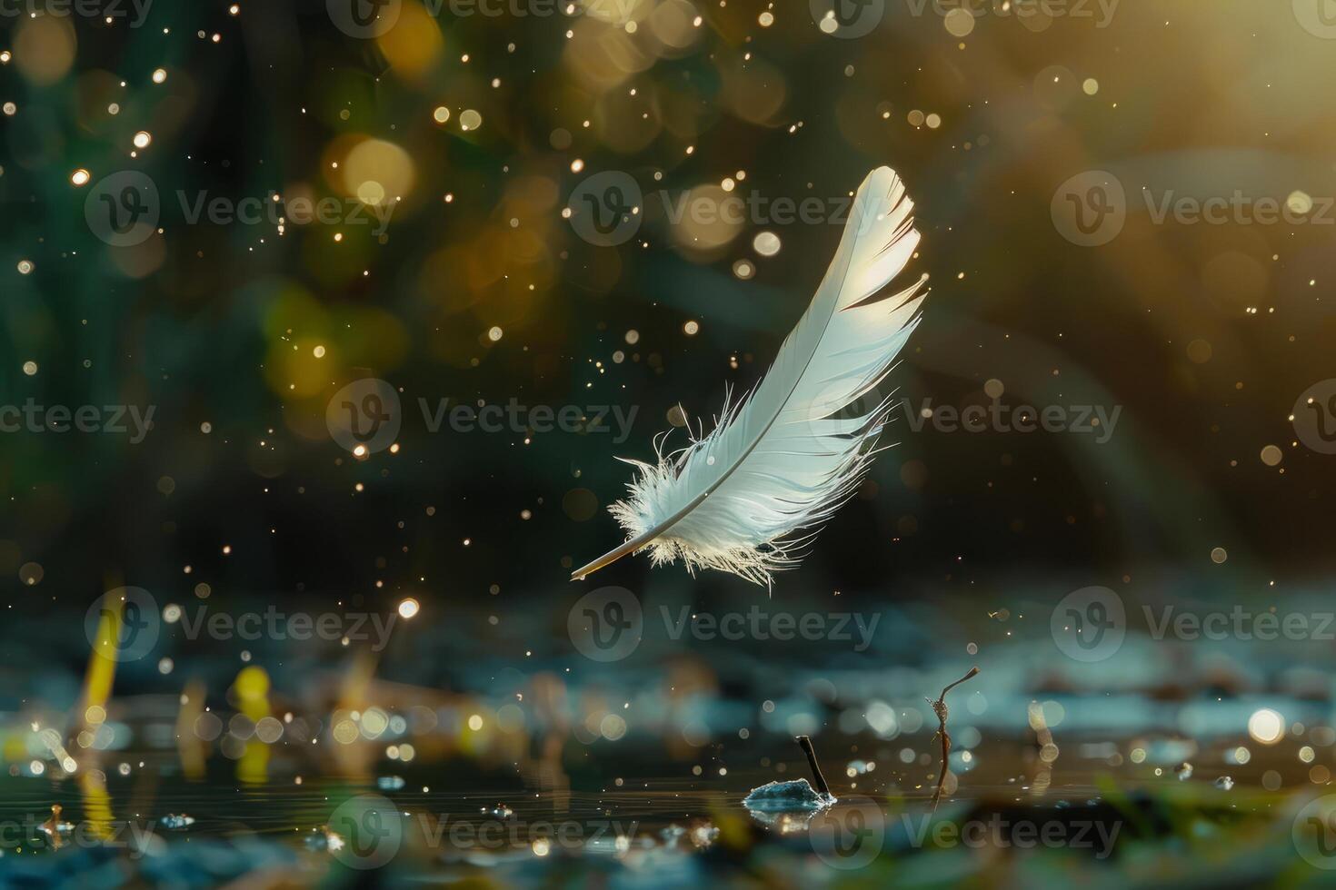 White feather floating gracefully in sunlight photo