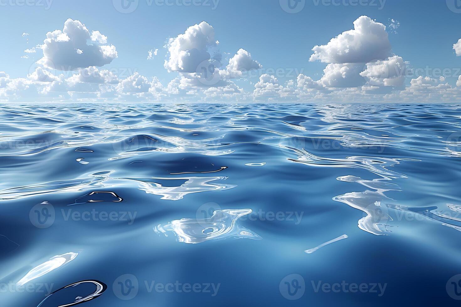 Calm Ocean Waves Under a Blue Sky with Puffy Clouds for Relaxation and Serenity photo