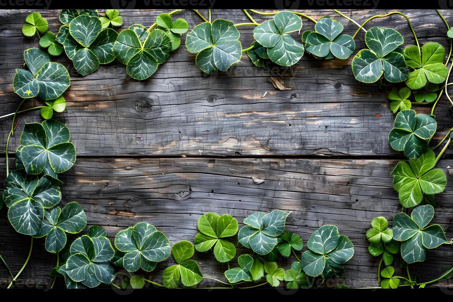 Nature-Themed Wooden Background with Green Leaves Frame for Botanical Designs and Organic Concepts photo