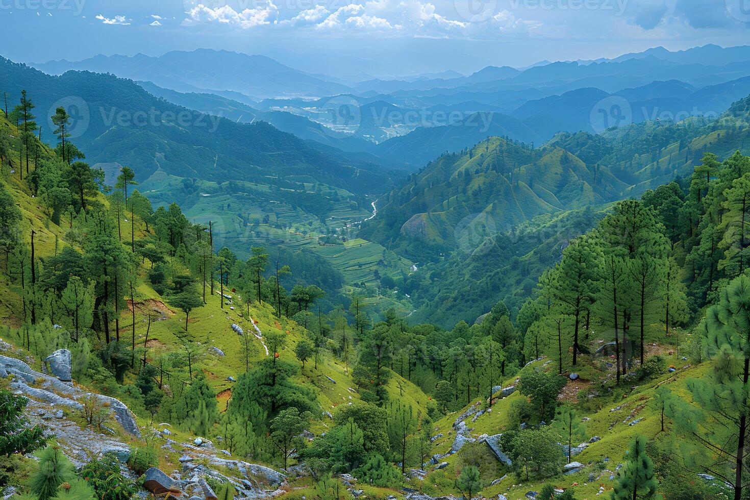 Majestic Mountain Landscape View with Blue Sky and Rolling Hills for Nature Lovers and Travel Enthusiasts photo