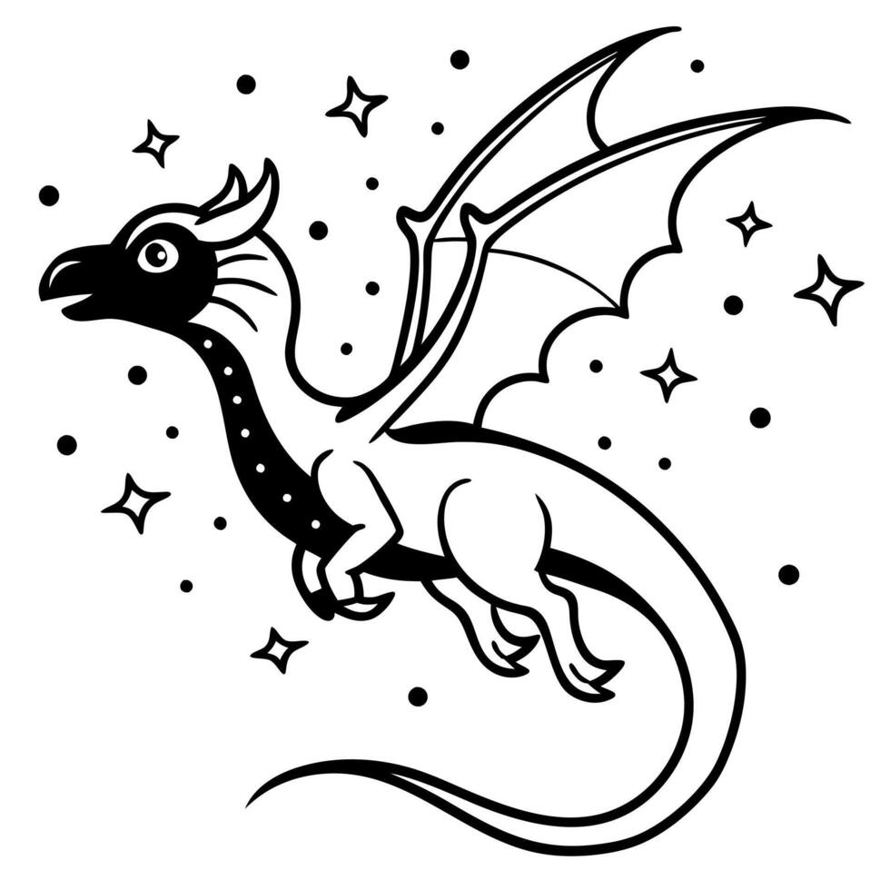Dragon in space outline for coloring book. Dragon coloring pages vector