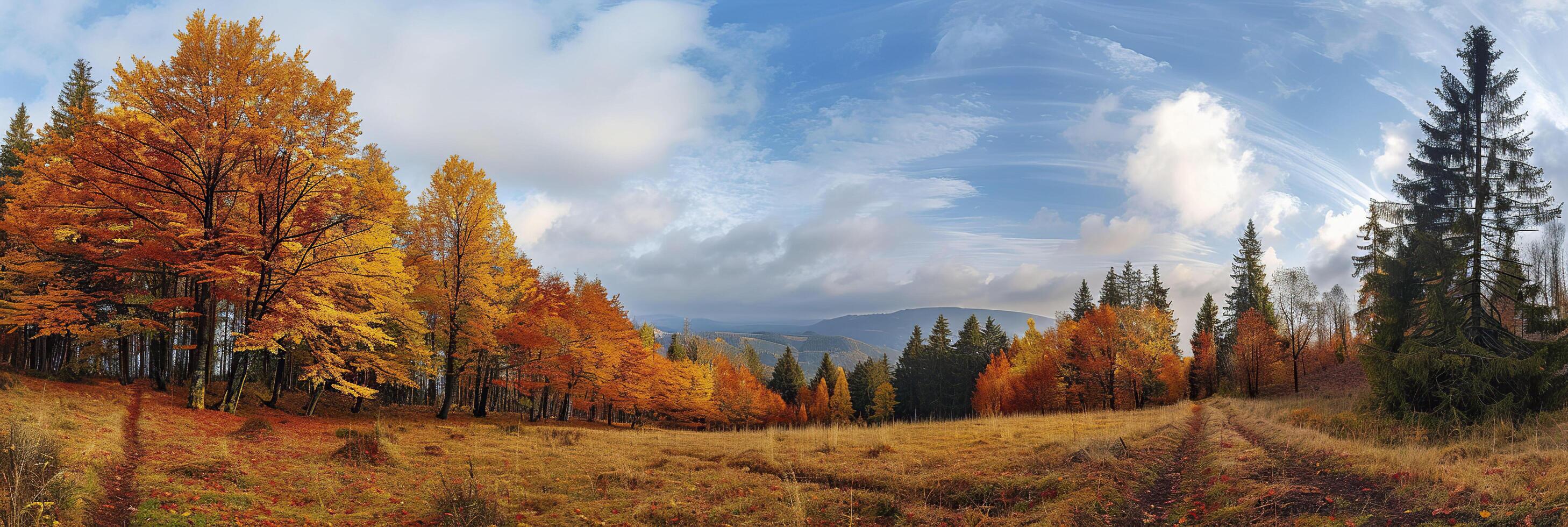 Panoramic view of the autumn forest. photo