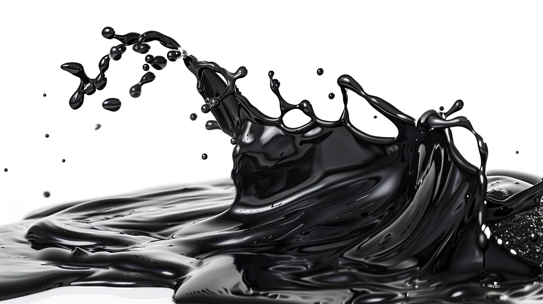 Splash of black liquid on a white background. photo