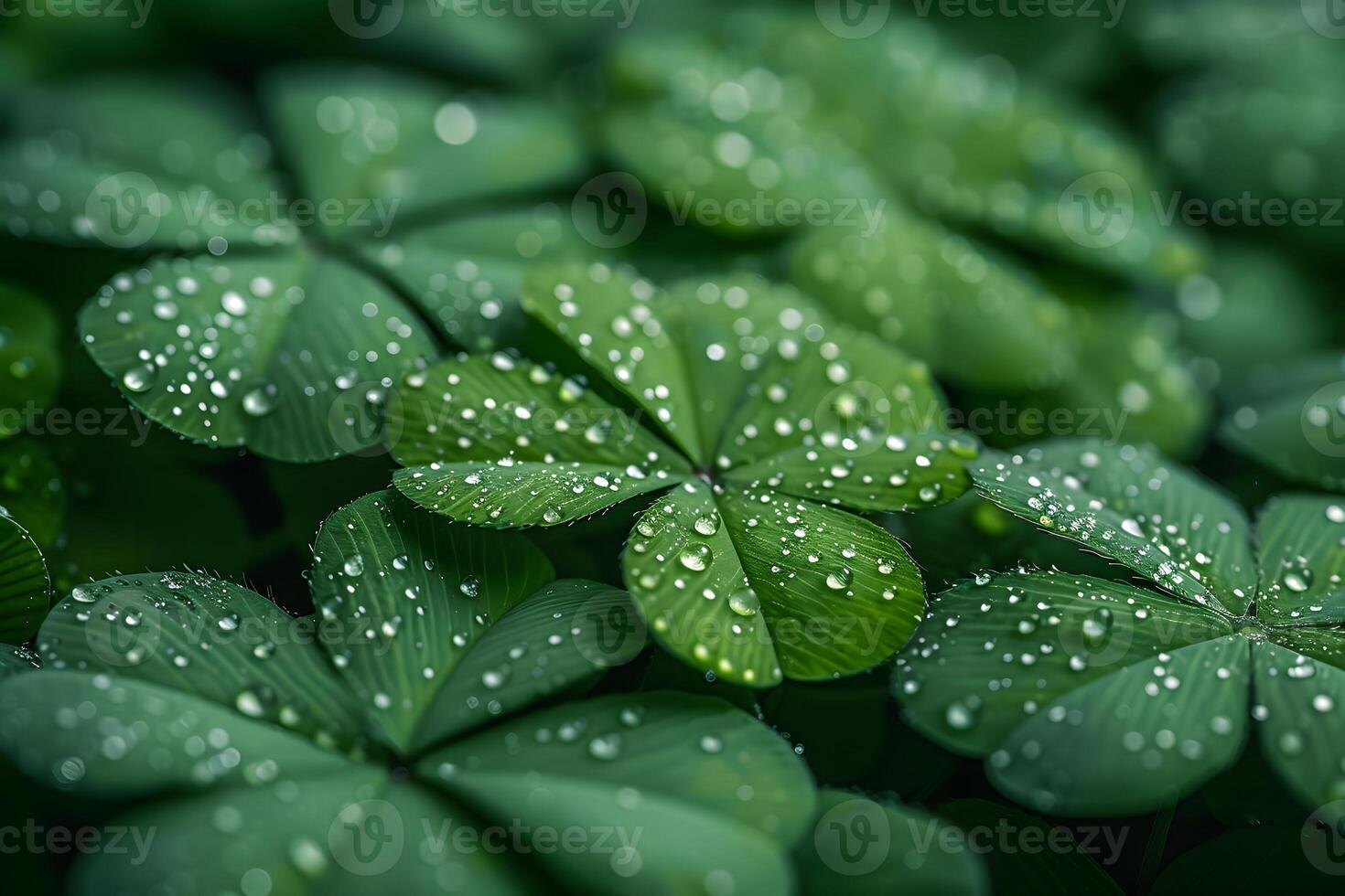 Nature's Clover Fresh Dew on Lush Green Leaves - Perfect for Botanical Prints and Nature Designs photo