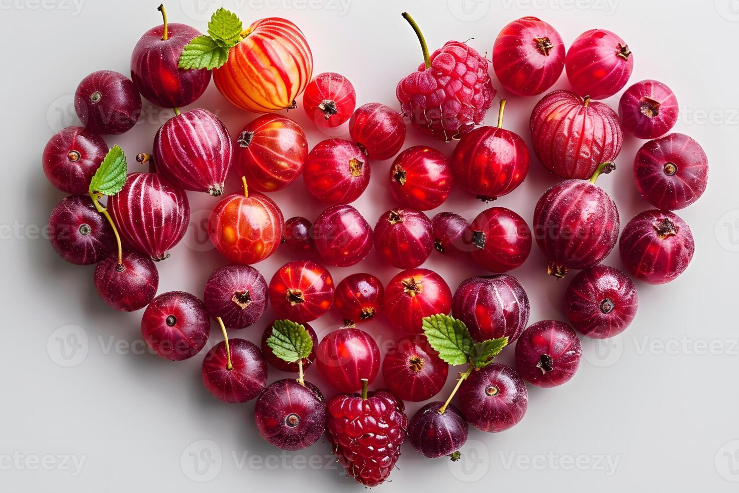 Heart-Shaped Red and Pink Fruit Arrangement for Valentine's Day Decoration and Card Design photo