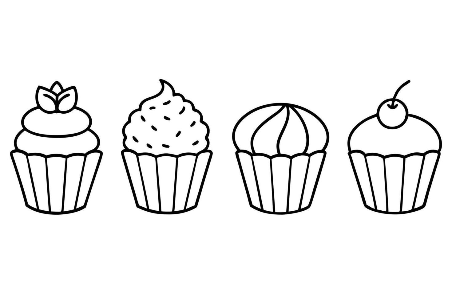 cup cake Line Art Illustrations Set.eps vector