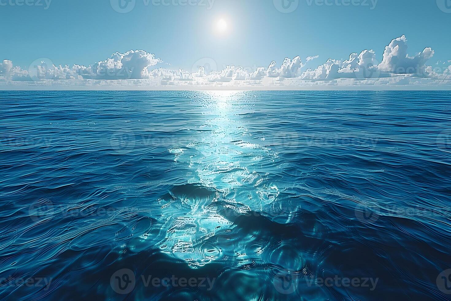 Serene Ocean Horizon with Sunlight Reflection at Sunset - Tranquil Seascape for Calm and Peaceful Designs photo