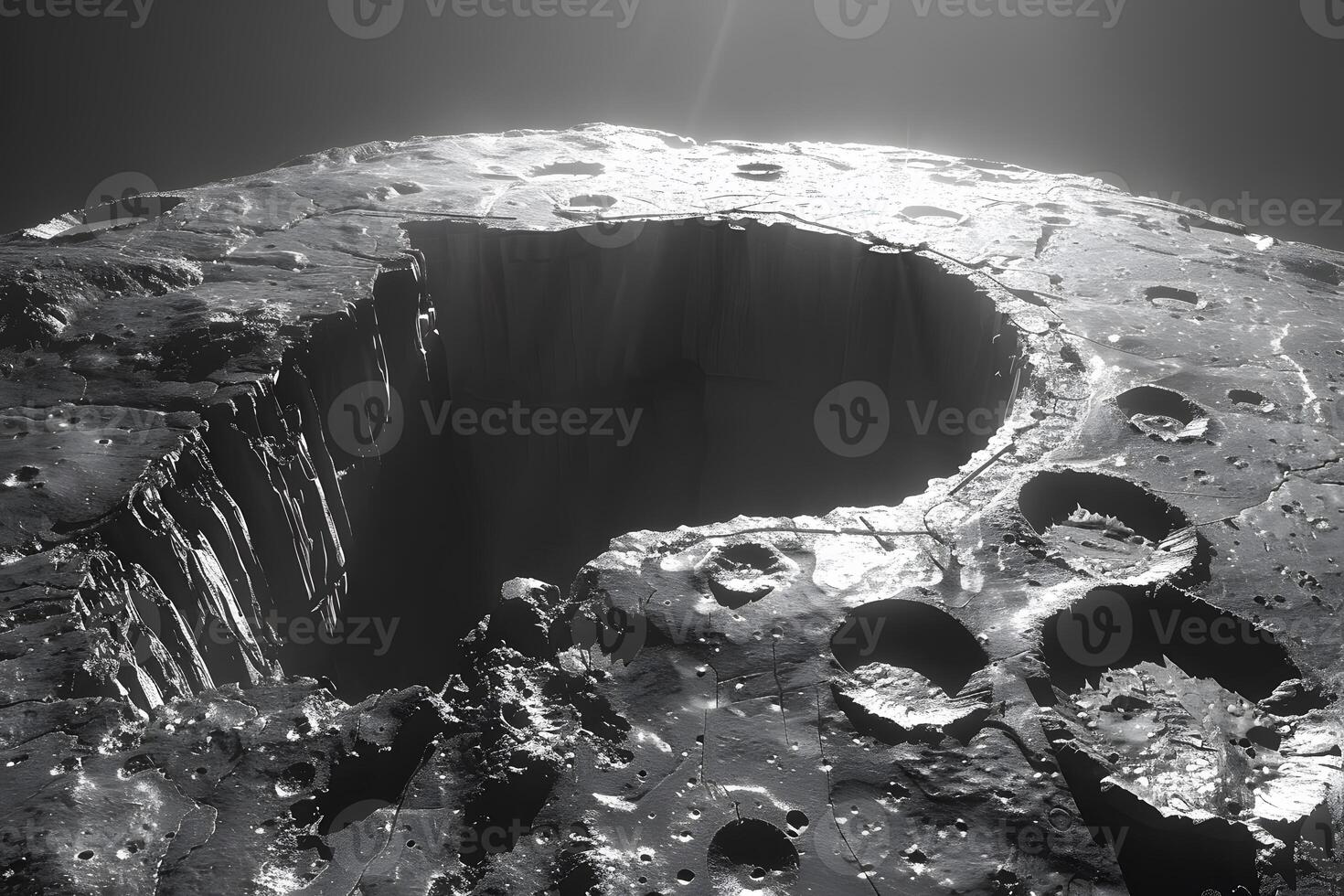 Lunar Surface Crater with Sunlight Rays - Space Exploration Background for Science Fiction Art photo
