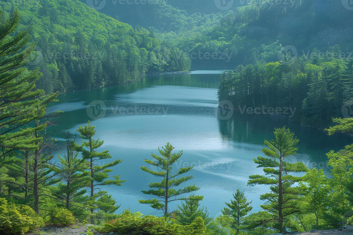 Serene Summer Vacation at Pristine Mountain Lakeview - Ideal for Nature Posters, Cards, and Design photo