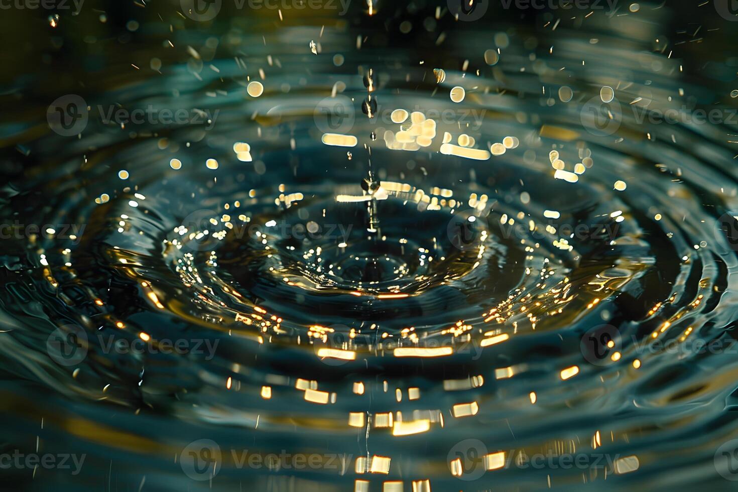 Abstract Water Ripple with Golden Bokeh - Design for Print, Card, Poster photo